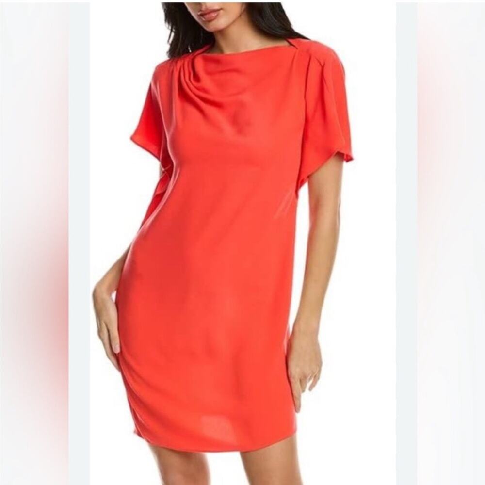 Trina Turk coral orange draped asymmetrical neckline shift dress size Medium